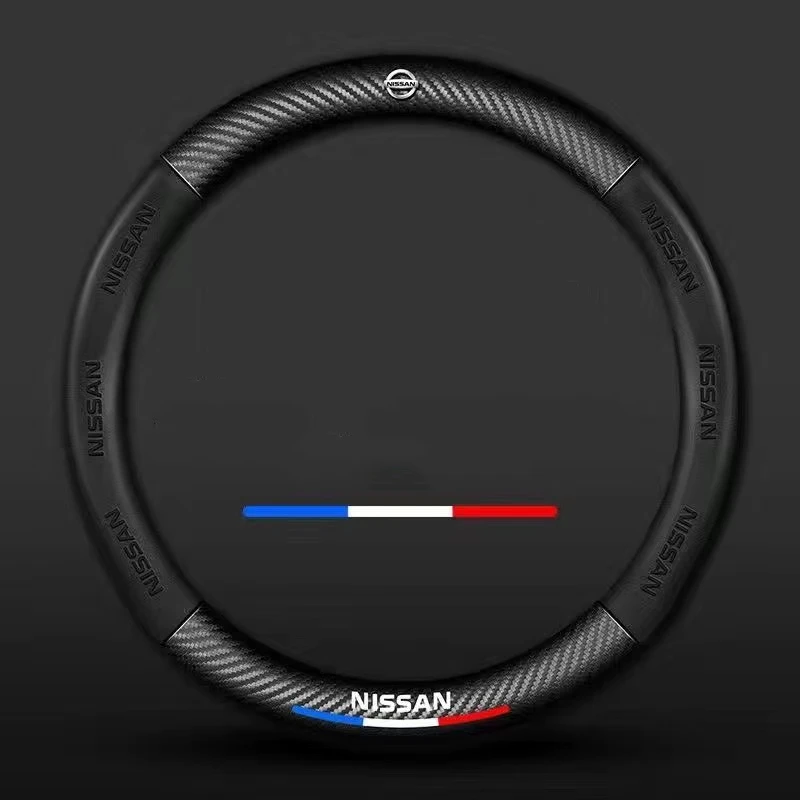 

3D Three-dimensional Embossed Carbon Fiber Pattern Leather Car Steering Wheel Cover 15 inch/38cm for NISSAN Car Accessories