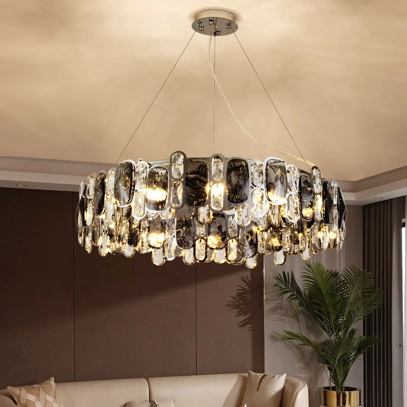 

Современная хрустальная круглая люстра K9, Роскошная золотая Подвесная лампа для дома, гостиной, кухни, хромированный светильник