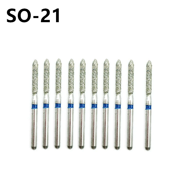 10pcs/box Dentist Tools Diamond Burs Drill Dentistry Bur Dia-burs for High Speed Handpiece Handle Diameter 1.6mm SO-21