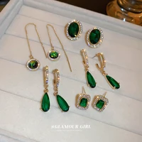 2022 silver needle set auger emerald geometry type water droplets earrings temperament ruili fashion wind earrings for women