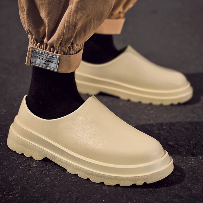 Soft PU Kitchen Work Shoes Unisex Non-slip Men Sneakers Waterproof Portable Slip-On Casual Walking Shoes Rain Boots Car Wash