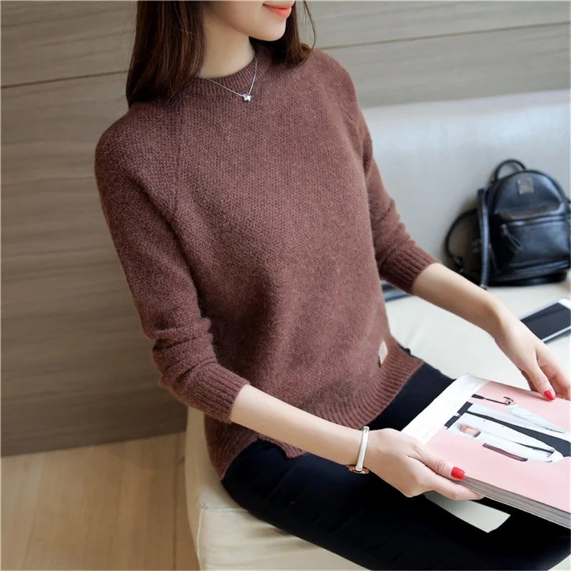

Sweater Knitted Women Spring Korean Loose Casual 5 Color Jumpers Ladies Solid O-Neck Long sleeve Knitwear Pullover Tops Female