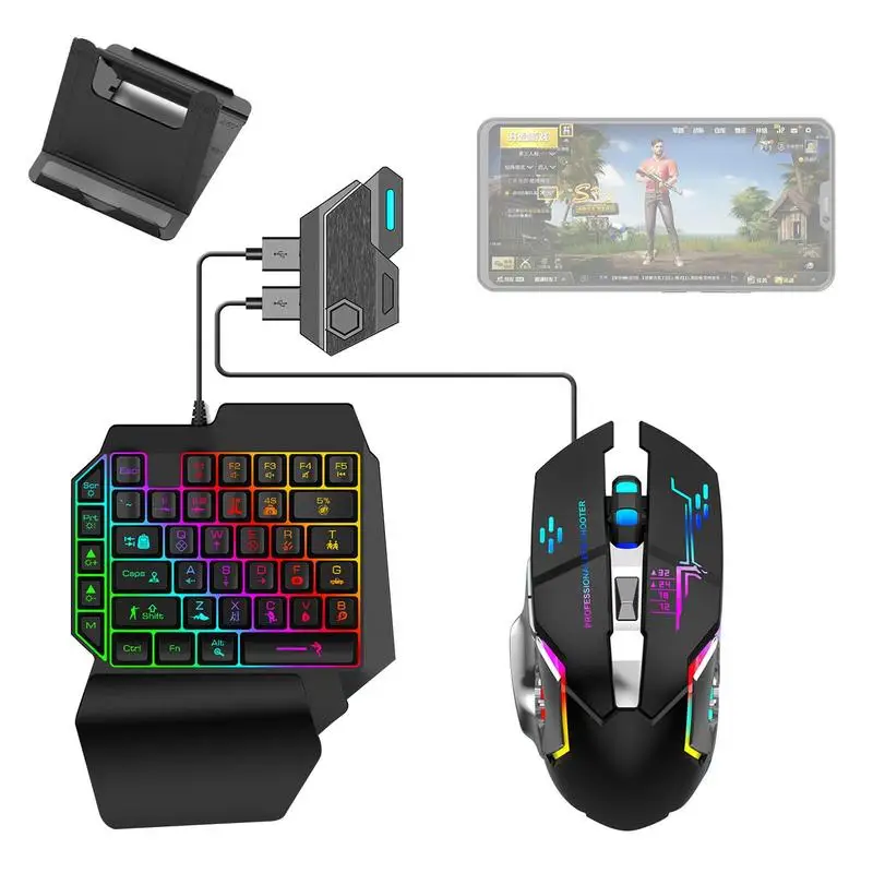 

One-handed 35 Keys Gaming Keyboard And Ergonomic Mouse Combo With Converter For Switch PC Mobile Phone Play While Charging