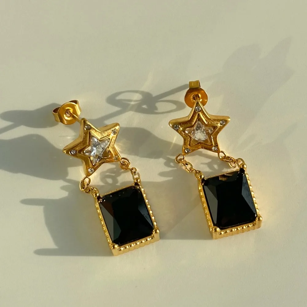 Женские серьги-цепочки из нержавеющей стали с фианитом 18 К