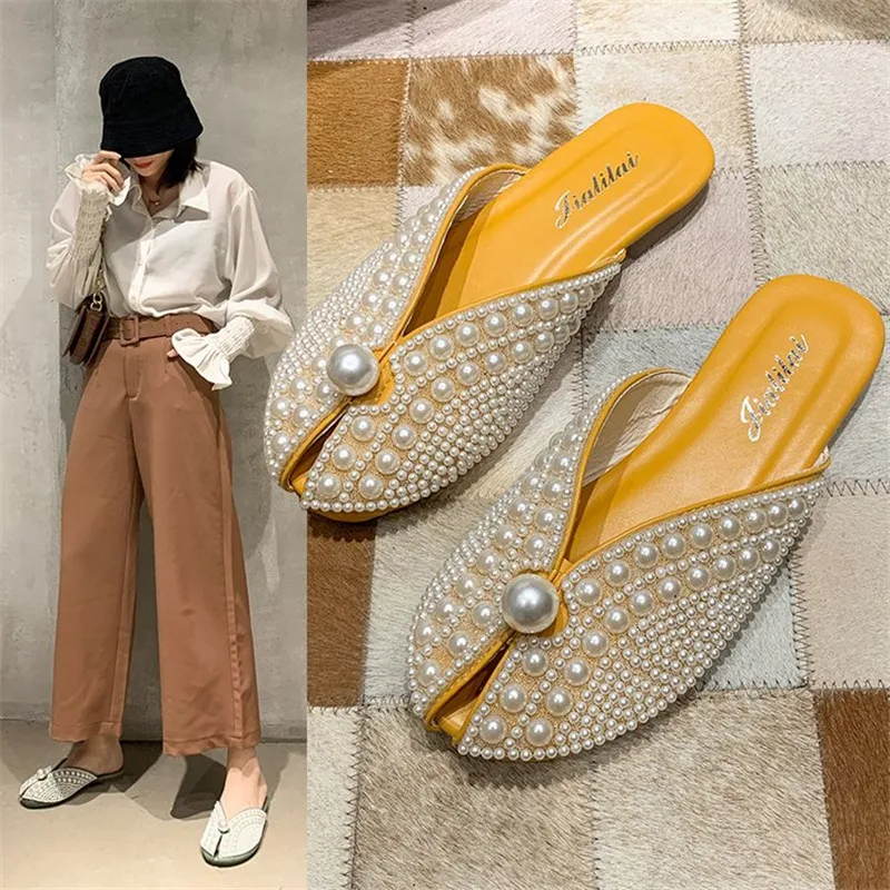 

Spring New Ladies Fashion Pearl Baotou Slippers Women Fashion Outer Wear Sweet Sandals
