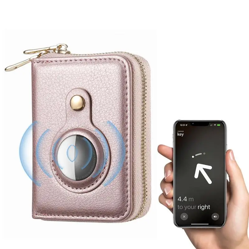 

Leather Credit Card Holder RFID Protection Wallet With Compartment Dual Card Note Coin Pocket ForAirtag Location Tracker