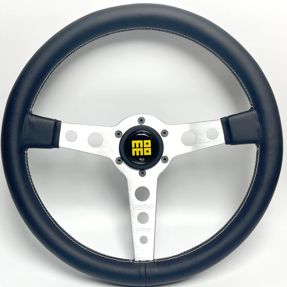 

14inch/350mm for MOMO Silver bracket Prototipo Style pu Leather Racing Sport Steering Wheel