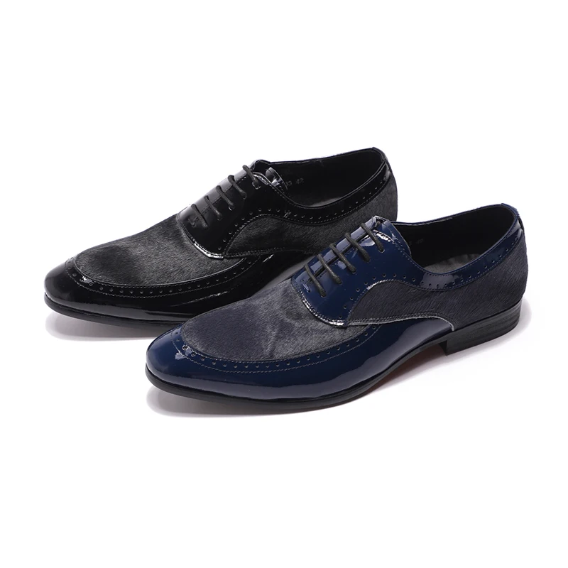 

Felix Chu Mens Dress Shoes Patent Leather with Horse Hair Black Blue Lace Up Men Oxfords Wedding Party Casual Business Footwear