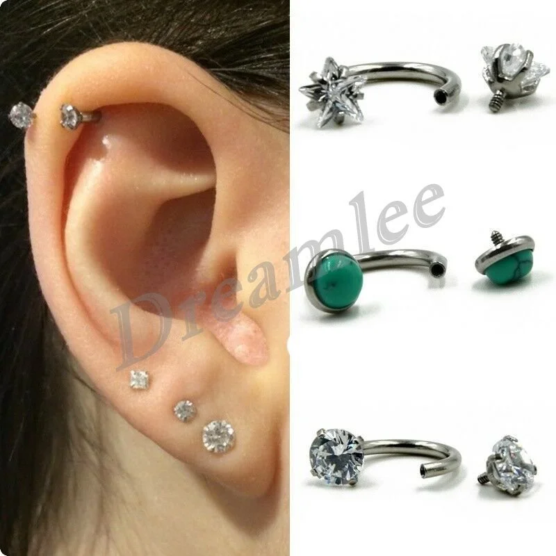

Luyue stainless steel Cu shape horseshoe lip ear cartilage tragus Earrings zircon internal thread Stud Earrings