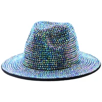 new rhinestone studded wide brim fedora hat for womens bling panama hat with full diamond jazz hat men accessories dropshipping