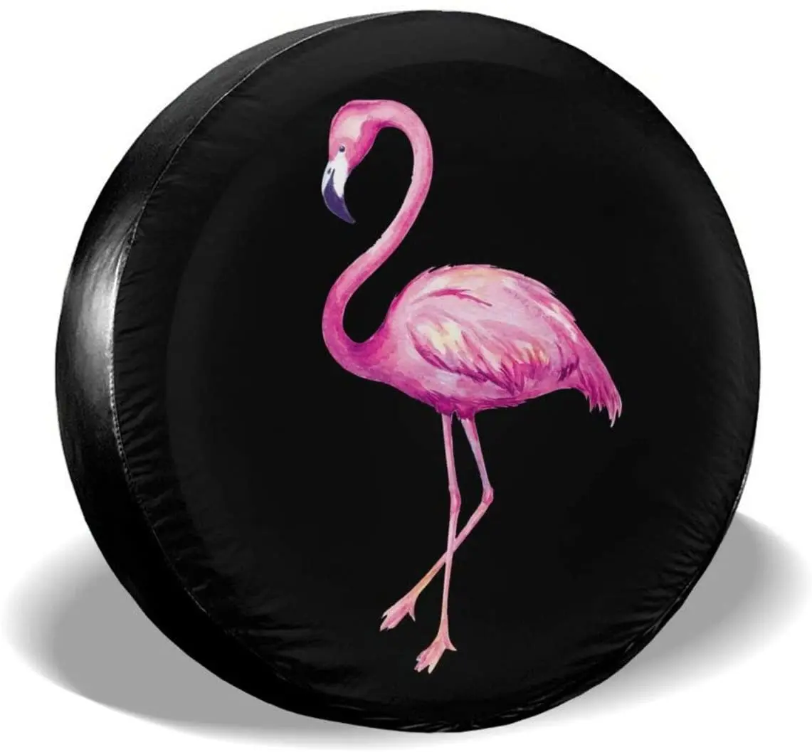 

Watercolor Flamingo Spare Tire Cover Waterproof Dust-Proof UV Sun Wheel Tire Cover Fit for Jeep,Trailer, RV, SUV