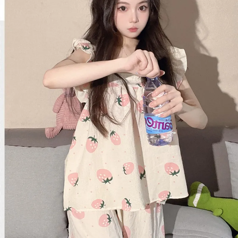 M-XXL Girl Sweets Sling Pajamas Suit New In Lady's Dress 2023 Trend Long Length Bra Sleeveless Two-Piece Costume For Sleeping
