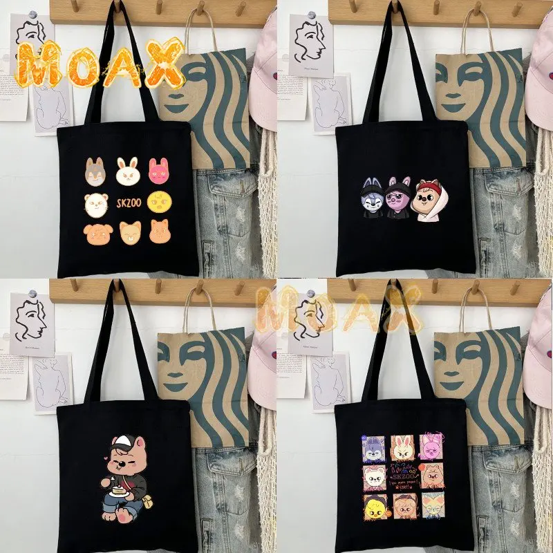 

Stray Kids Skzoo Shopping Bags Canvas Cute Female Shoulder Bag Harajuku Styles Reusable Shopper Totes Travel Casual Handbags