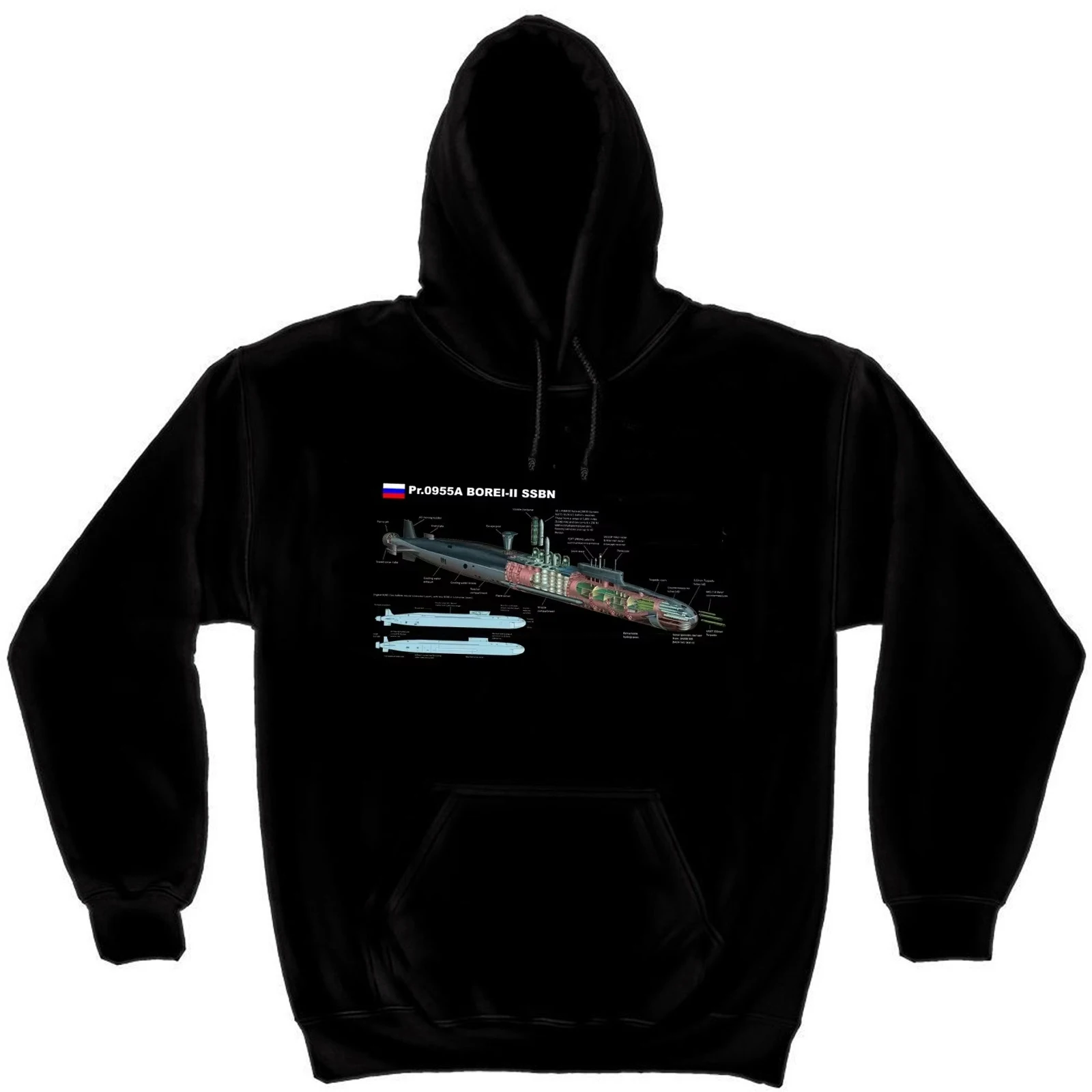Фото Русский темно-синий SSBN Borei Class с ядерным питанием подводной лодкой, пуловер с капюшоном, 100% хлопок, удобные повседневные мужские толстовки №3