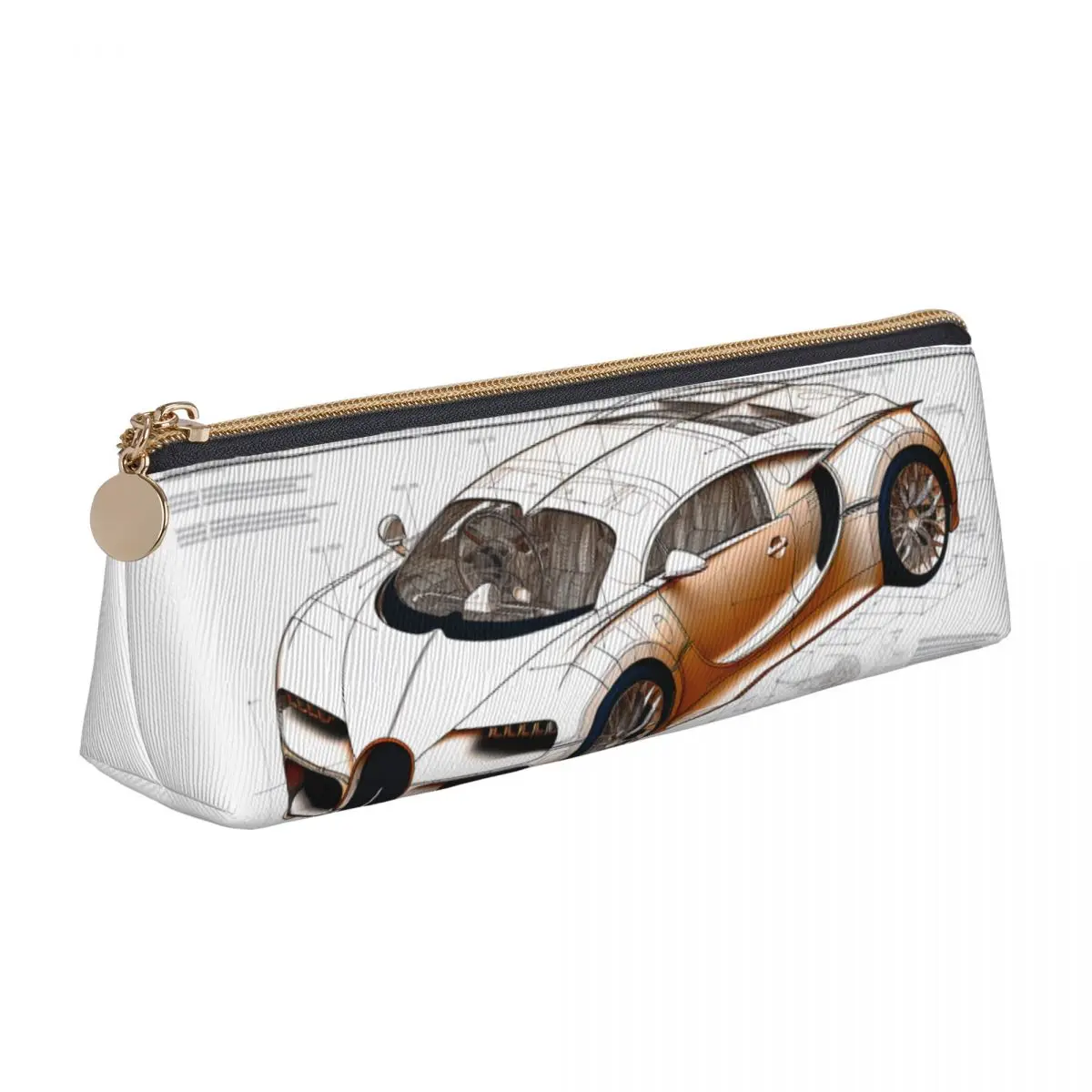 

Sports Car Leather Pencil Case Drawings University Teenager Zipper Pencil Box Vintage Print Triangle Pen Bag