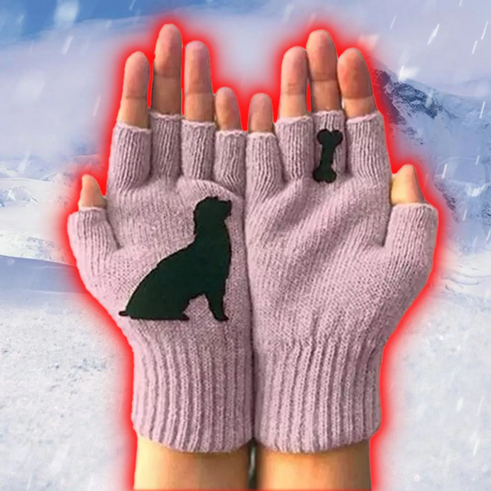 

Женские зимние перчатки для сенсорного экрана, теплые шерстяные перчатки на флисовой подкладке с забавными собаками и эластичными манжета...