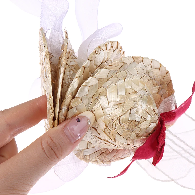 

1 шт. миниатюрная соломенная шляпа для кукольного домика, пляжная шляпа с цветком для куклы 30 см, декоративные головные уборы, аксессуары, ди...