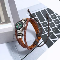 outdoor pu leather compass bracelet waterproof luminous tactical multilayer braided needle compass various styles bracelet