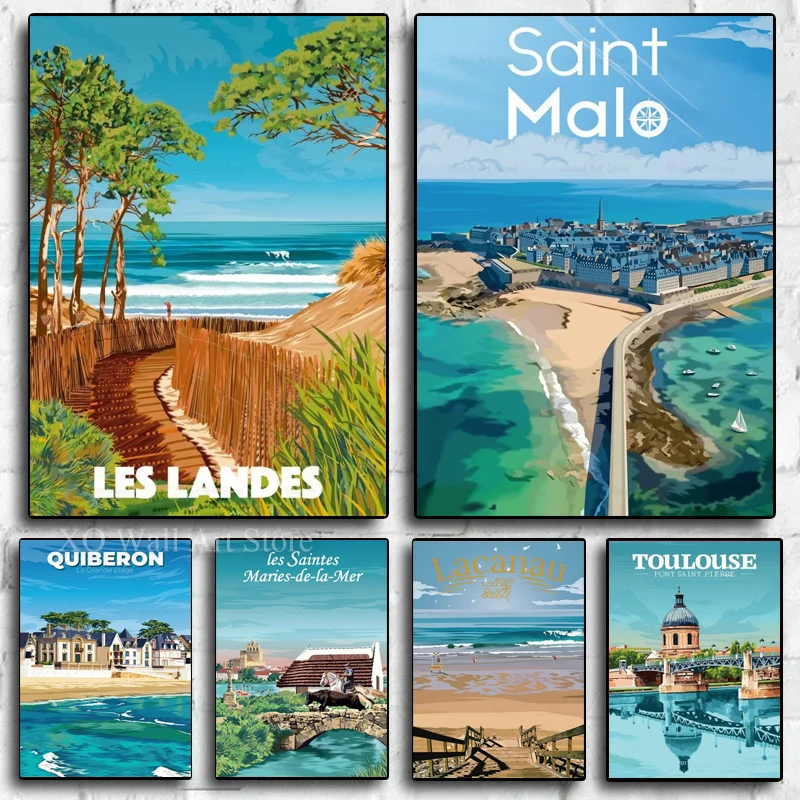 

France Paris French Riviera Saint Malo Travel Poster Canvas Painting Tourist City Wall Art Living Room Decoration Home Decor