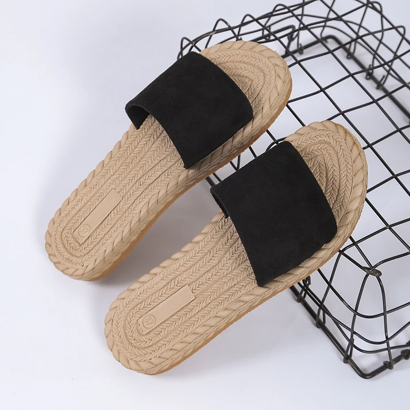 

Low Slippers Soft Beach Shoes Big Size Slides Slipers Women Comfort Sabot Summer Flat 2022 Rubber Hoof Heels Basic Fabric Rome