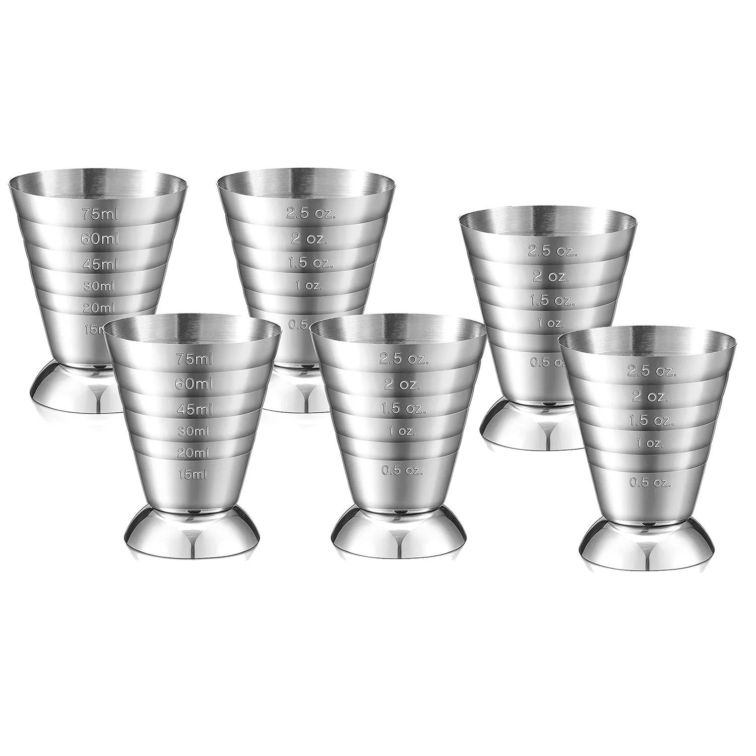 

6 Pieces Cocktail Measuring Cups Stainless Steel Cocktail Jiggers 2.5 Oz,75 Ml,5 Tbsp Drink Jiggers for Bartender Bakers
