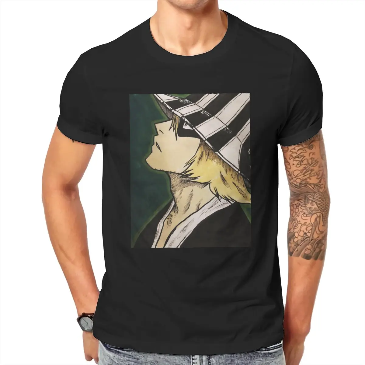 

Men T-Shirt Urahara Kisuke ZOMBIEPOWDER BLEACH Cotton Tees Short Sleeve Anime Japanese Kanji Word T Shirts Clothes Gift Idea