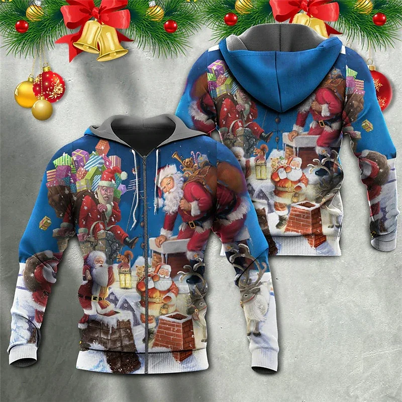 

Christmas Zip Hoodie Holiday Women And Men Hooded Sweatshirt Christmas Print Autumn Winter Jacket Fashion Zipper Hoodies Clothes