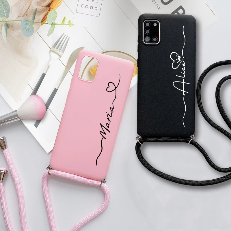 Personalized Custom Name Case For Xiaomi Redmi Note 10 9 8 7 Pro 10S 9S 8T 9A 9C Soft Love Rope Strap for redmi 10C 10A |