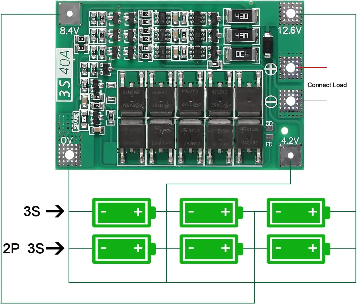 Фото Плата защиты литиевых аккумуляторов 3S 40A BMS 12В/12.6В для 18650 с балансировкой, зарядное устройство для литий-ионных аккумуляторов, модуль PCB BMS Lipo Cell №4