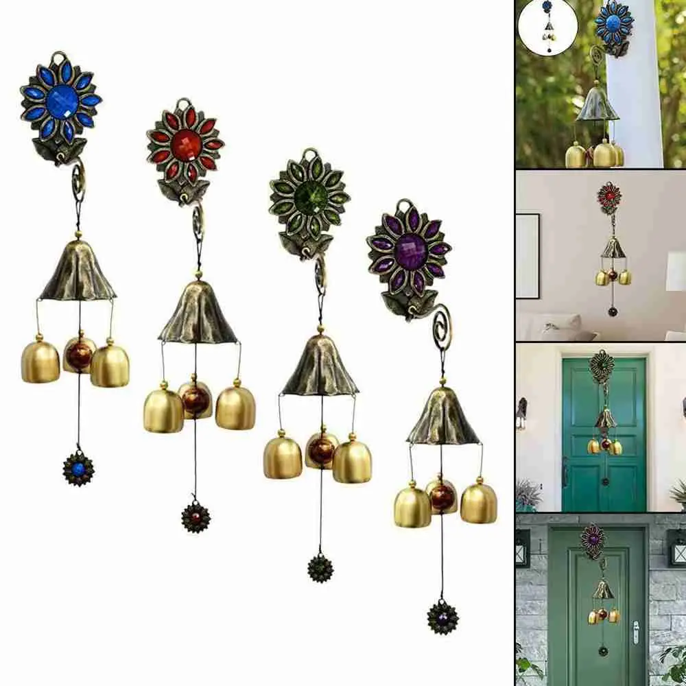 

1pcs Crystal Sunflower Sympathy Memorial Wind Chime Retro Garden Art Brass Bell