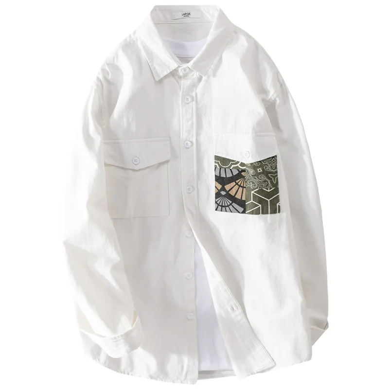 

Men's Spring Autumn Long-sleeves Shirts Men Handsome Casual Youth Loose Shirts Literary Men Printing Breathable Shirts For Male
