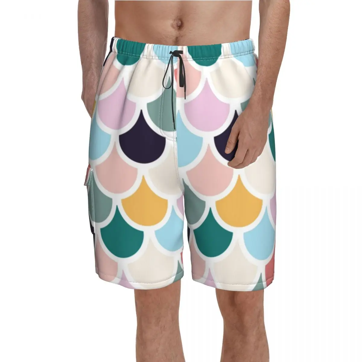 

Colorful Circles Mermaid Board Shorts Hot Seigaiha Printing Beach Short Pants Males Elastic Waist Cute Swimming Trunks Plus Size