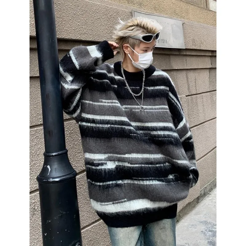 2024 Fashion Brand American vintage Hip-hop Hiphop Stripe Sweater Men's and Women's Casual Loose Lazy Winter