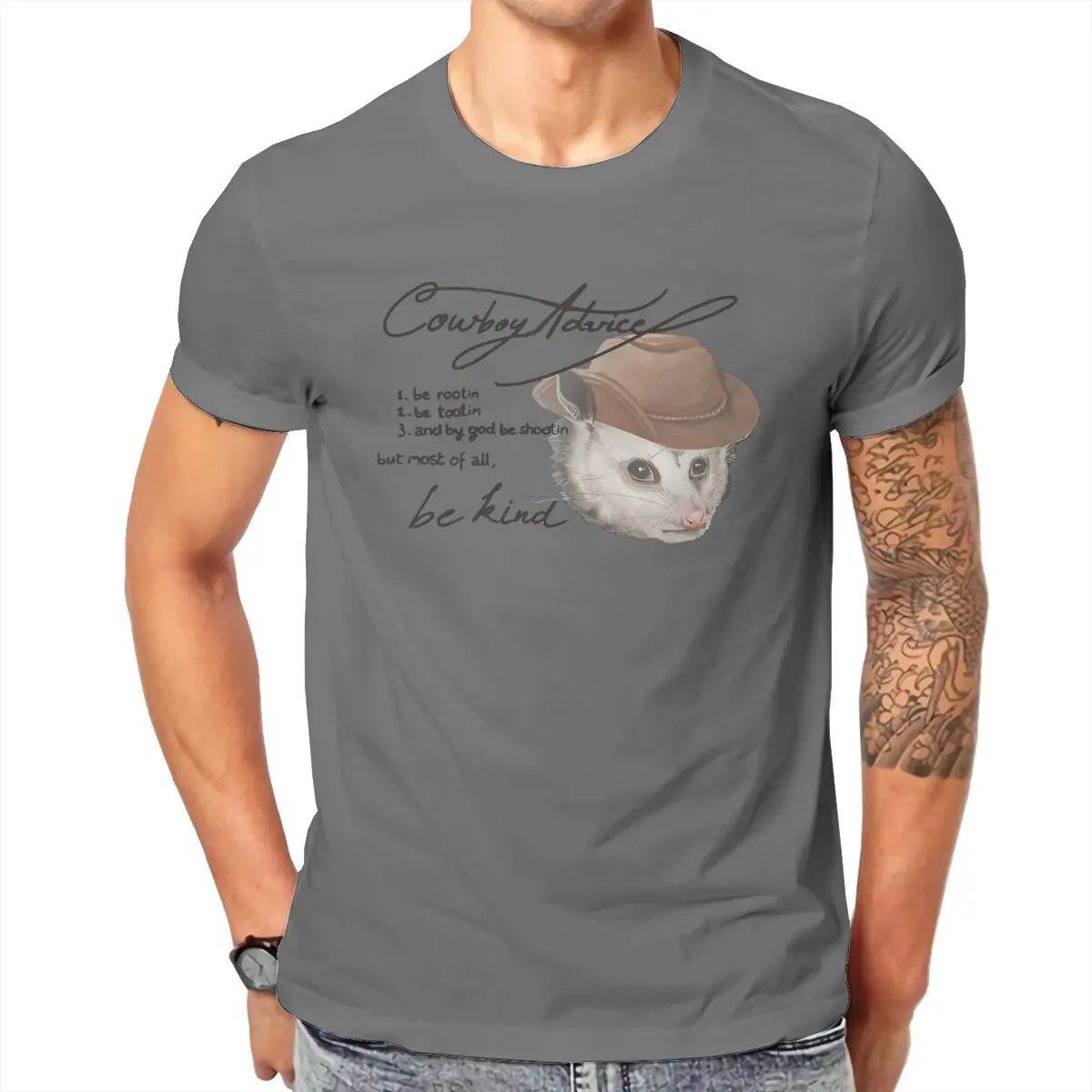 

Opossum Cowboy Advice Men's T Shirts Kawaii Comfortable Fashion Tee Shirt Short Sleeve T-Shirts Cotton Graphic Printed Tops