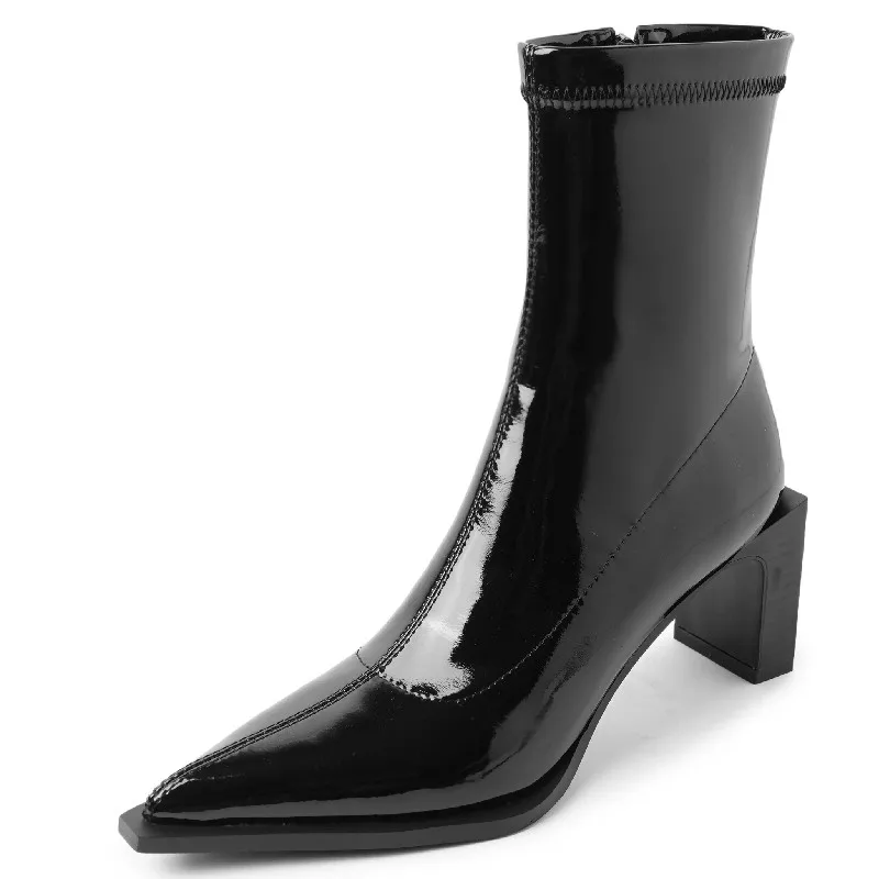 

Dilalula Sexy Fashion Concise Women Ankle Boots Office Ladies Party Autumn Winter Thick High Heels Shoes Woman Stretch Boots