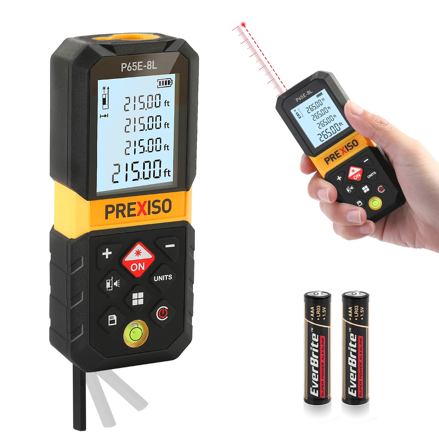 

PREXISO 65M Laser Distance Meter with LCD 4-Line Display Profesional Laser Range Finder 100 Sets of Data Storage Measure Device