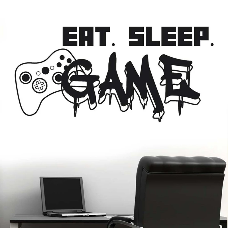Наклейка на стену для геймера Eat Sleep Game Controller Video настенный игровой стикер для спальни, виниловые наклейки, настенные декоративные обои