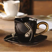 coffee cup set ceramic european style coffee diamond lovers cups and saucers black and white rhinestone cups with spoons