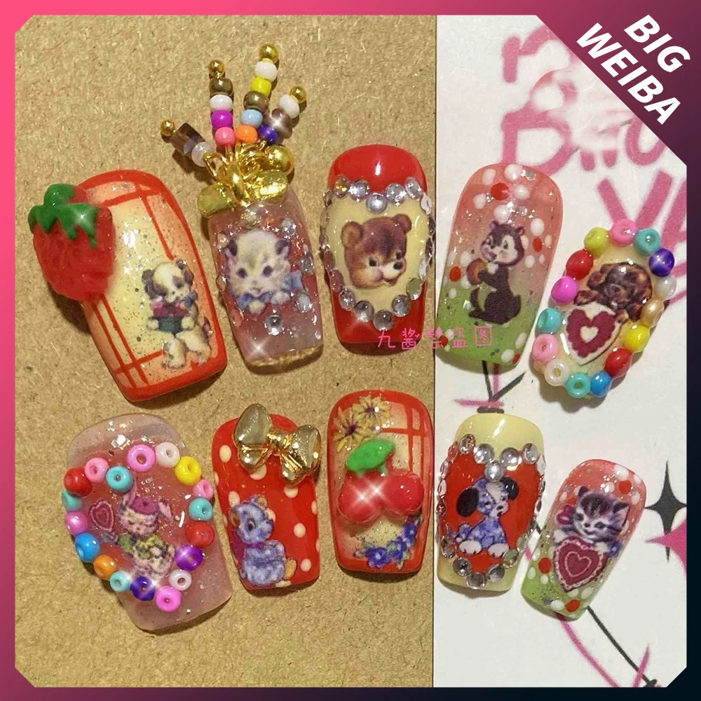 

Hot Sale Cute Animal Original Press On Nails Private Customization Handmade Hello Kitty Duck Web Acrylic Artificial Nail Art