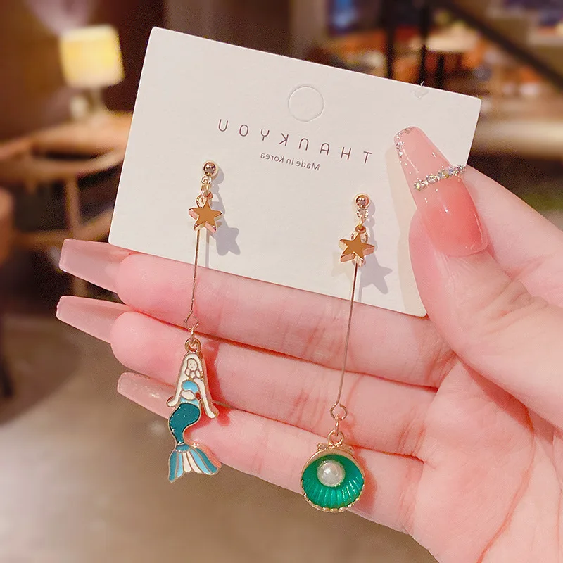 

S925 Silver Needle Version Cute Mermaid Long Earrings Women's Simple Temperament Fashion Same Earrings cute/romantic Earring