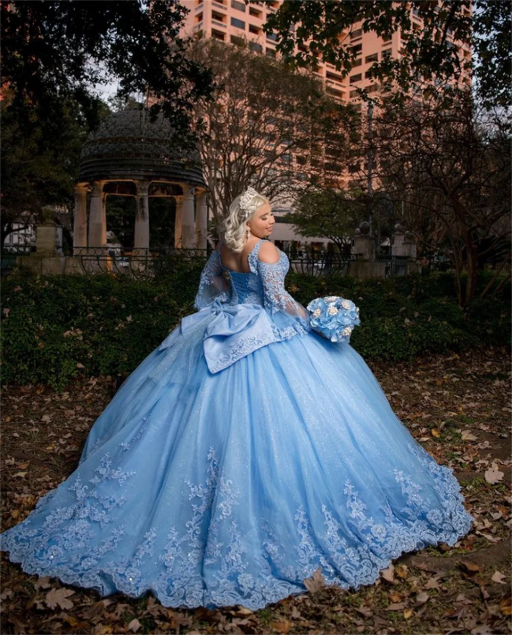 Новое поступление Голубое Бальное платье платья для Quinceanera женское с аппликацией