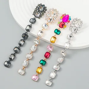 2022 Fashion Rhinestone Geometry Crystal Long Earrings Female Personality Exaggerated Metal Glass Drill Drop Earrings Jewelry