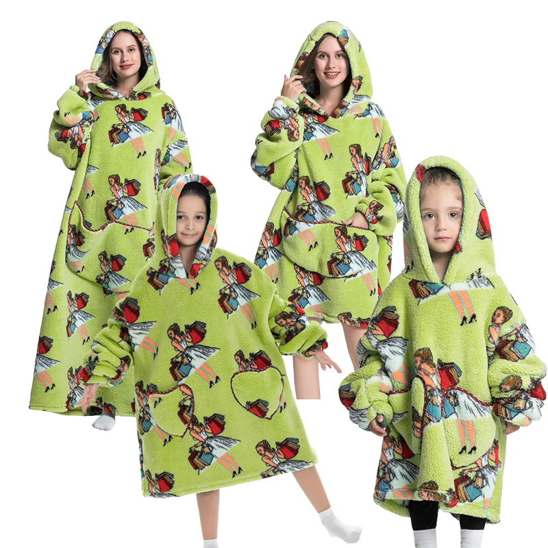 

Winter Nightgowns Thicken Oversized Loungewear For Adults Kids Family Matching Hoodie Sweatshirt Hooded Flannel Warm Clothes
