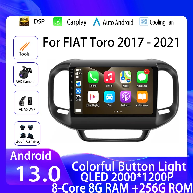 

Android 13 Car Radio For FIAT Toro 2017 - 2021 Multimedia Video Player Navigation GPS Auto Carplay WIFI 4G QLED BT No 2 Din DVD