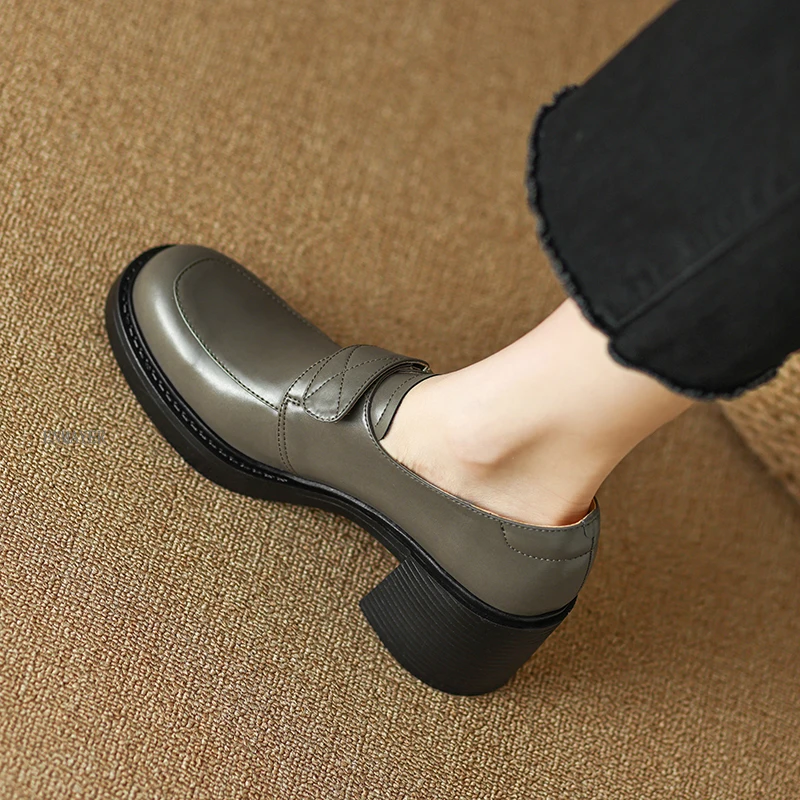 

Новинка 2023, женские туфли-лодочки ENMAYER из натуральной кожи на толстом высоком каблуке, весенние туфли-лодочки на платформе с пряжкой