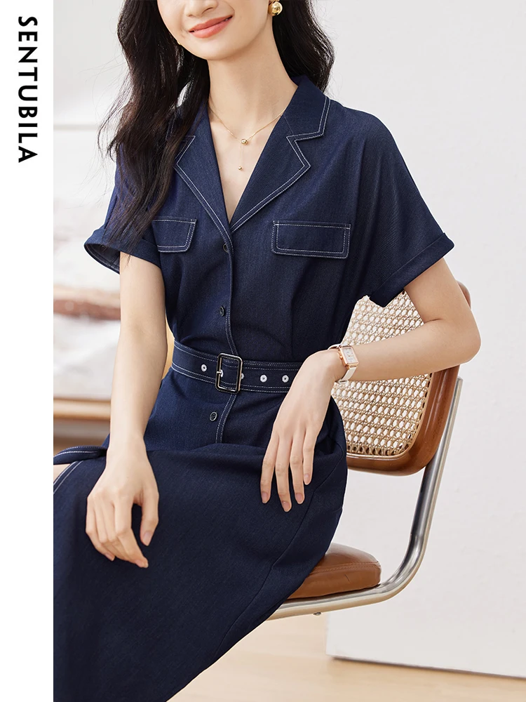 Женское джинсовое платье с поясом Sentubila