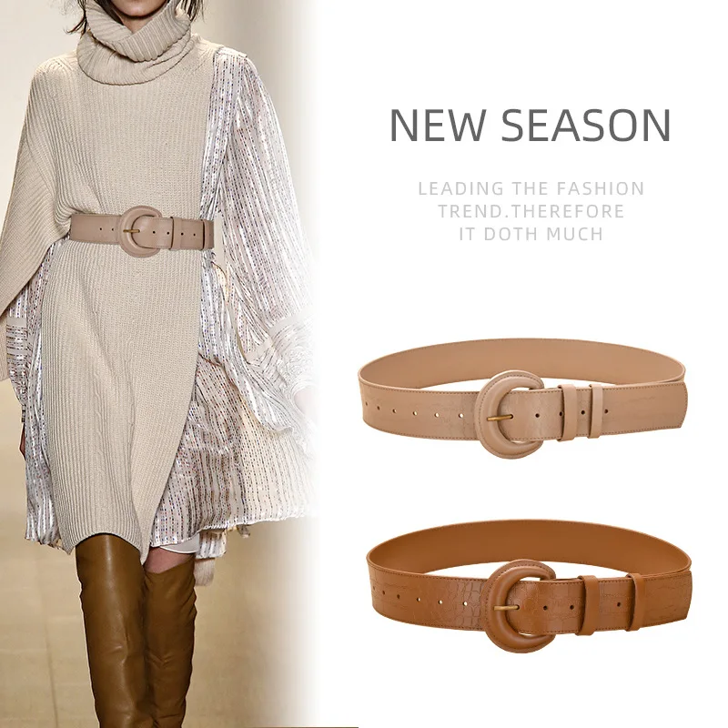 

2022 New Girdle Slim Fashion Wide Belt with Jeans, Windbreaker, Waist Belt, Female Korean Version, All-match Leather Waistband