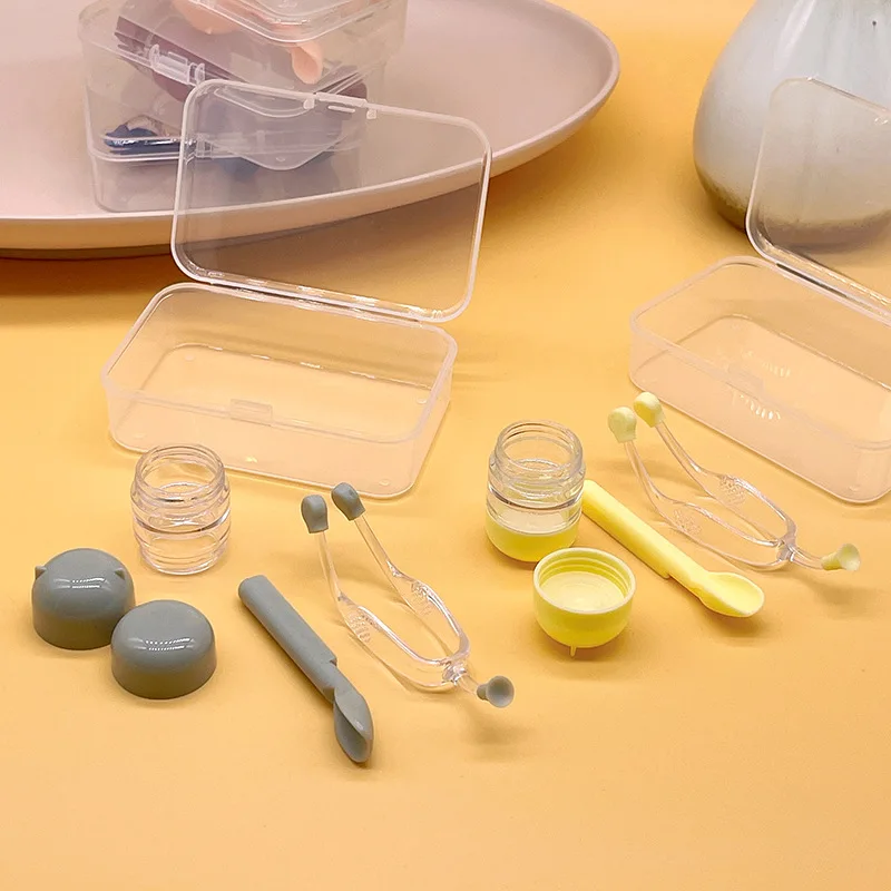 

Pink Color Contact Lens Case Tweezers Suction Stick Set for Women Color Contact Lenses Box Travel Kit Holder Lens Container Case