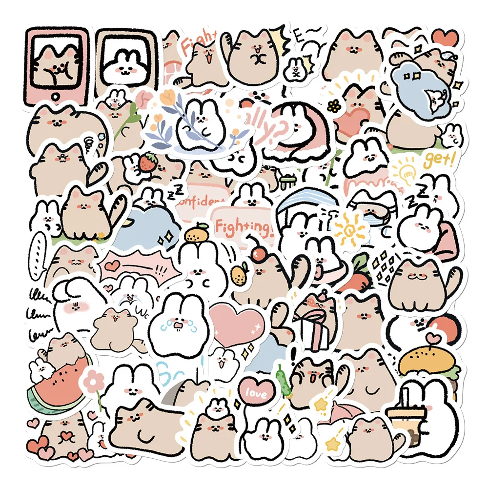 

10/30/50PCS Cartoon Cat and Rabbit Cute Graffiti Sticker Personality Creative Sticker Desk ComputerWaterproof Sticker Wholesale