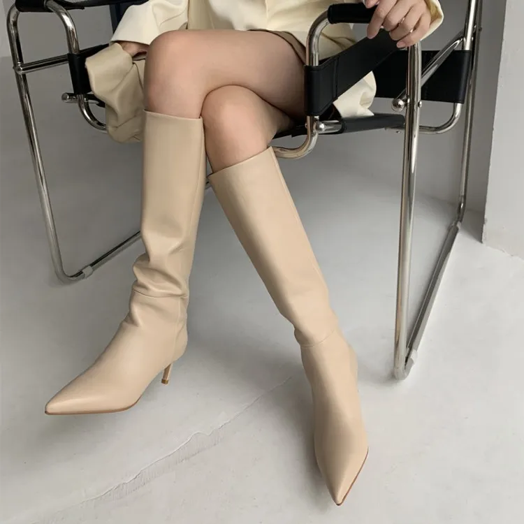 

Женские сапоги до колена IPPEUM с острым носком, черные кожаные сапоги, зимняя женская обувь, новинка 2023, роскошная дизайнерская обувь